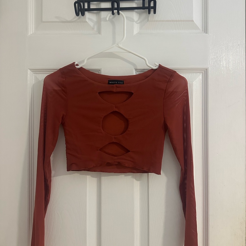 White Fox Boutique Red  Sleeve Cut-Out crop top